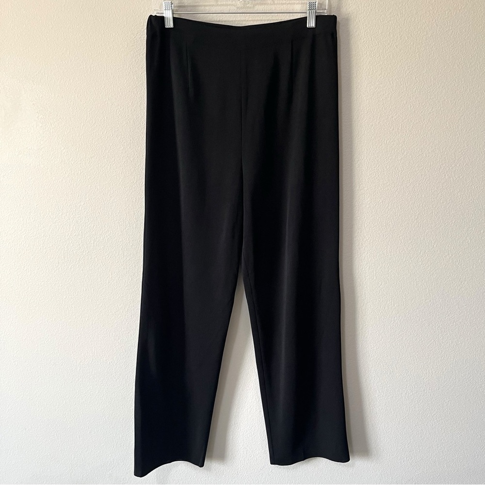 Exclusively Misook Black Straight Leg Pull-On Pants Size Large Petite Highrise